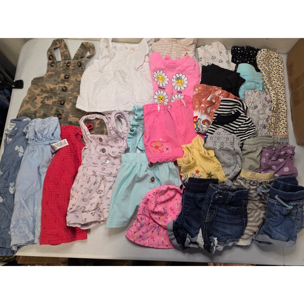 Baby Girl Clothing Lot 12 Months Mixed Brands Denim Overalls Dresses 28 Pieces